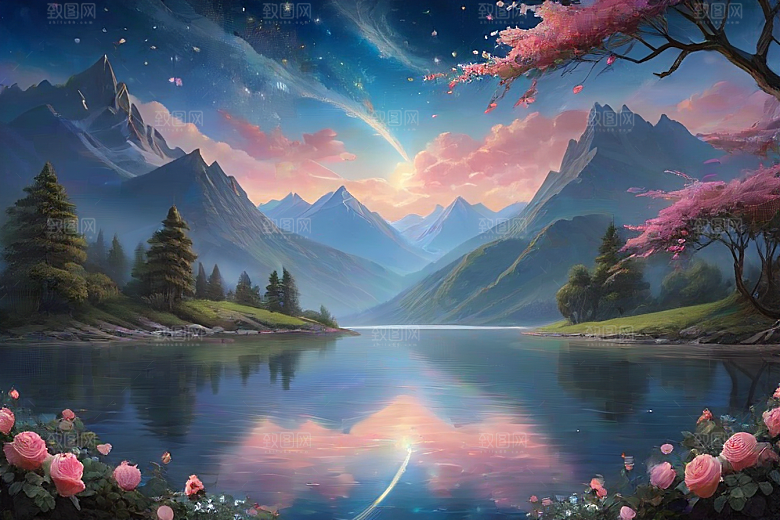 星河幻景迷人而宁静的花与星之旅