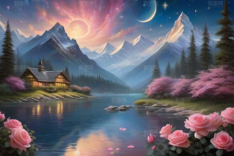 星河幻景迷人而宁静的花与星之旅