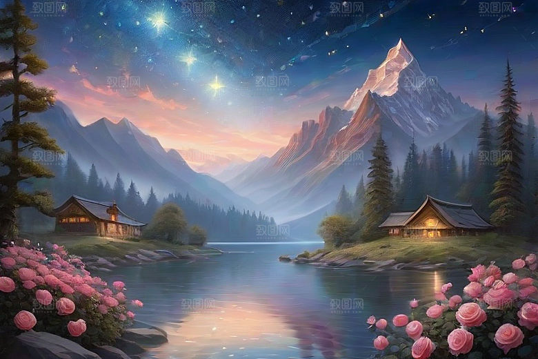 星河幻景迷人而宁静的花与星之旅