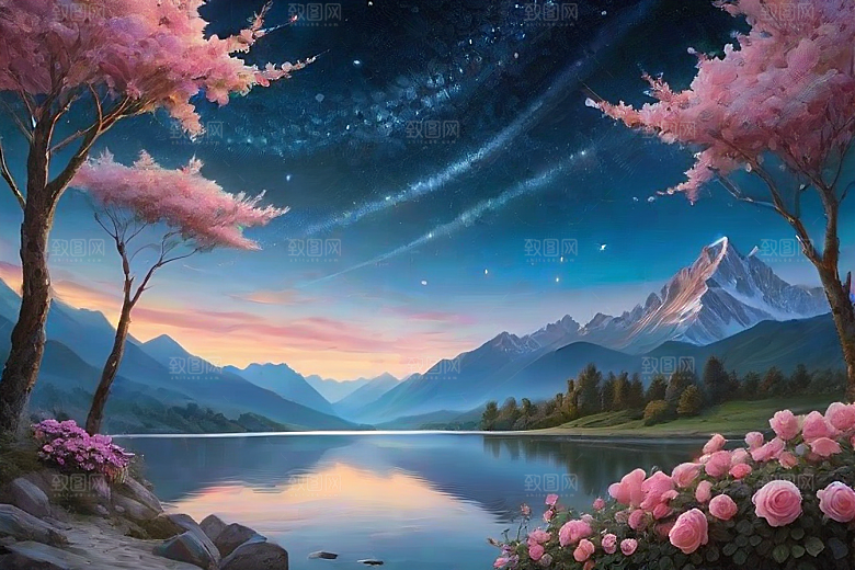 星河幻景迷人而宁静的花与星之旅