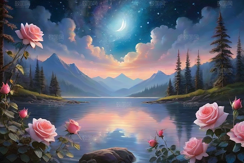 星河幻景迷人而宁静的花与星之旅