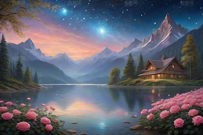 星河幻景迷人而宁静的花与星之旅