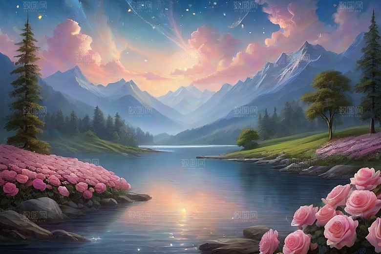 星河幻景迷人而宁静的花与星之旅