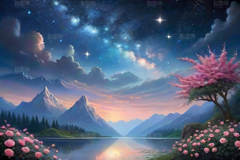 星河幻景迷人而宁静的花与星之旅