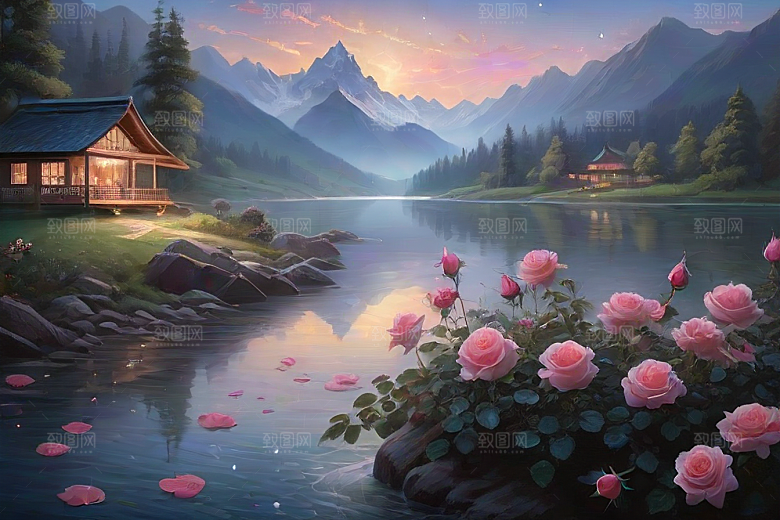 夜色花海星空玫瑰的梦幻画卷