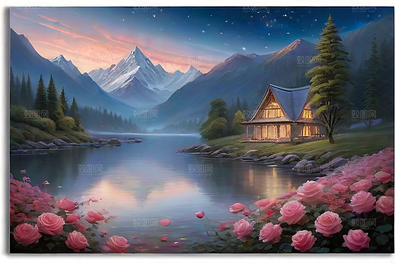 夜色花海星空玫瑰的梦幻画卷