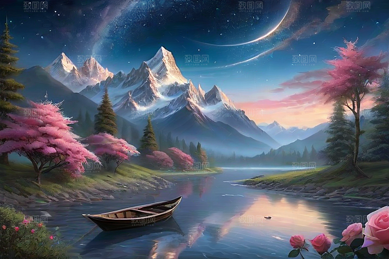 夜色花海星空玫瑰的梦幻画卷
