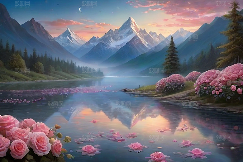 夜色花海星空玫瑰的梦幻画卷