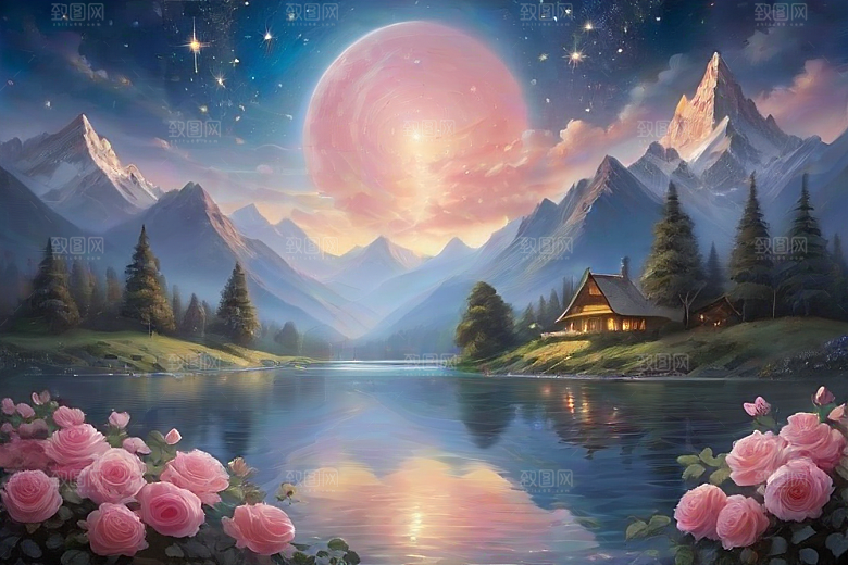 星空花海迷人而宁静的天地奇观