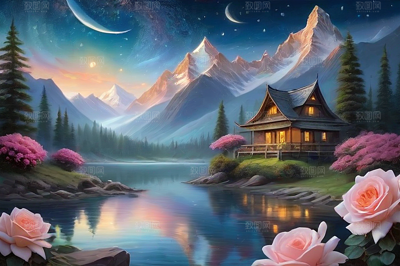 星空花海迷人而宁静的天地奇观