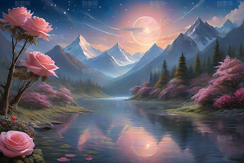 星空花海迷人而宁静的天地奇观