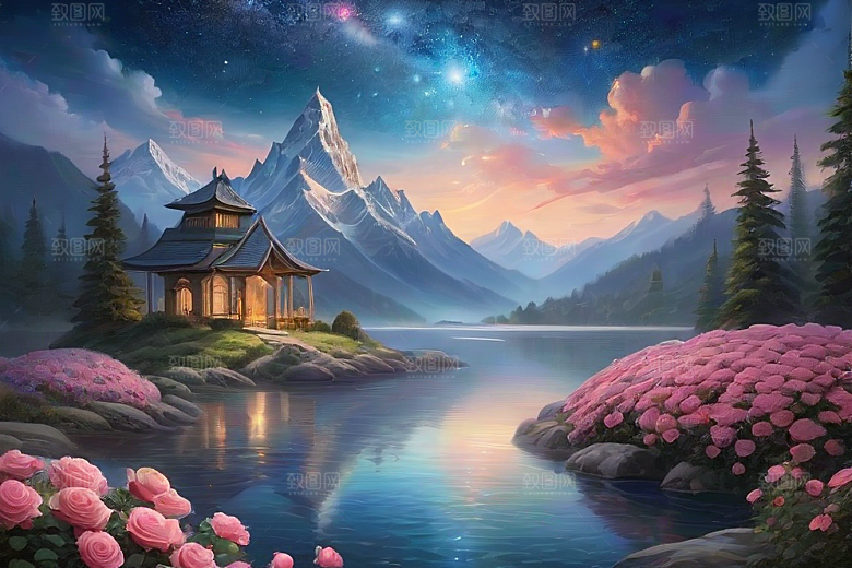 星空花海迷人而宁静的天地奇观