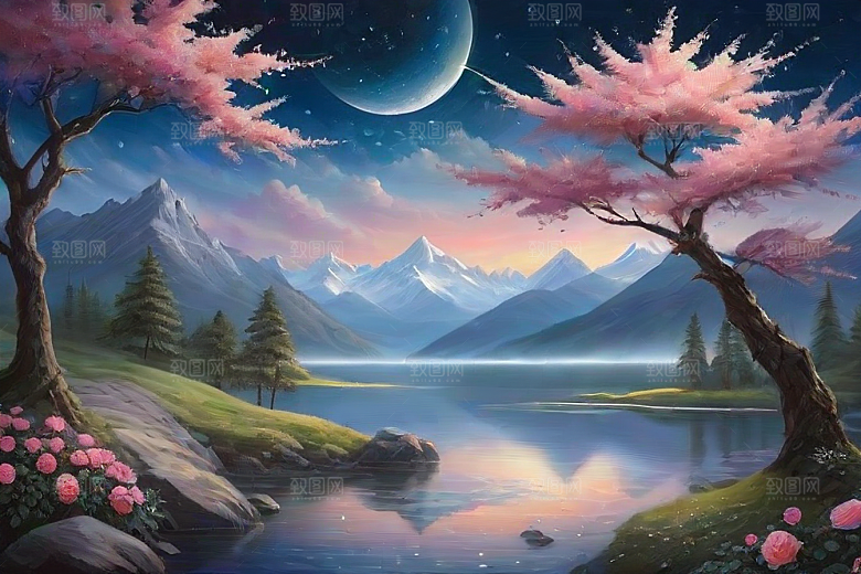 星空花海迷人而宁静的天地奇观