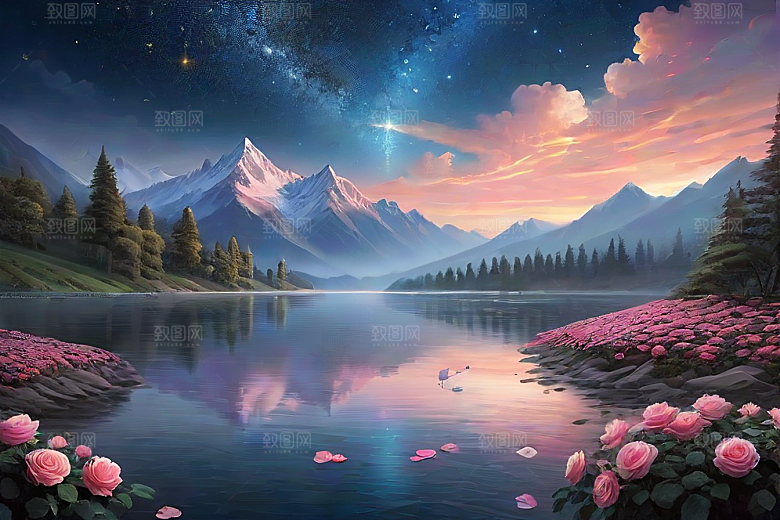 星空花海迷人而宁静的天地奇观