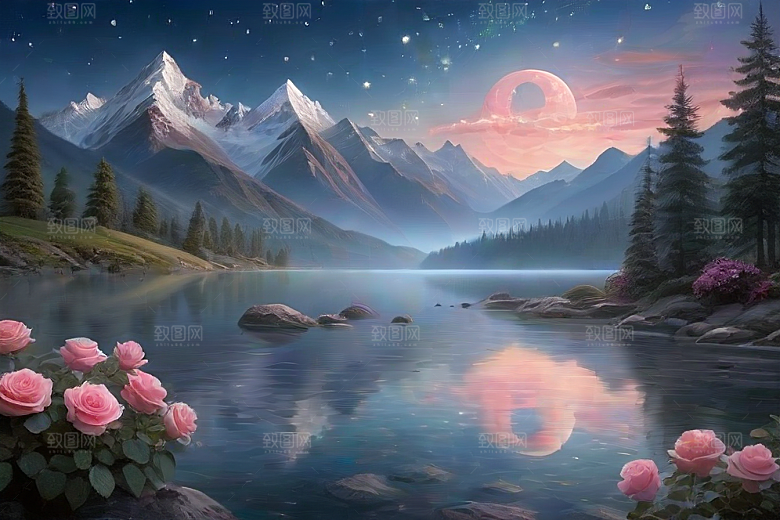 星空花海迷人而宁静的天地奇观