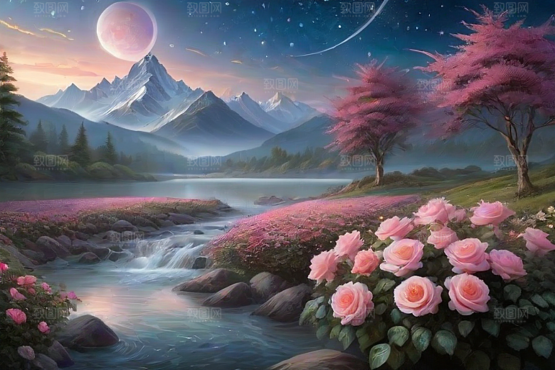 星空花海迷人而宁静的天地奇观