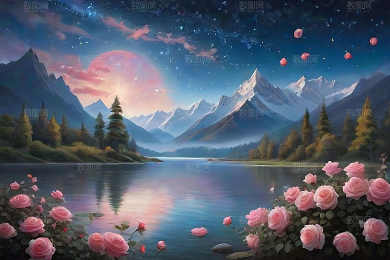 星空花海迷人而宁静的天地奇观