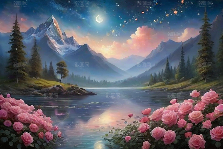 星空花海迷人而宁静的天地奇观