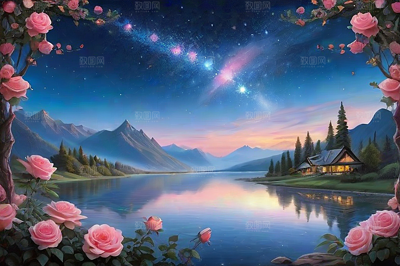 星空花海迷人而宁静的天地奇观