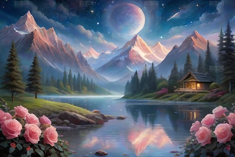 星空花海迷人而宁静的天地奇观