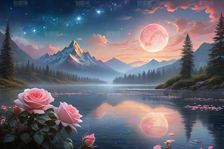 星空花海迷人而宁静的天地奇观