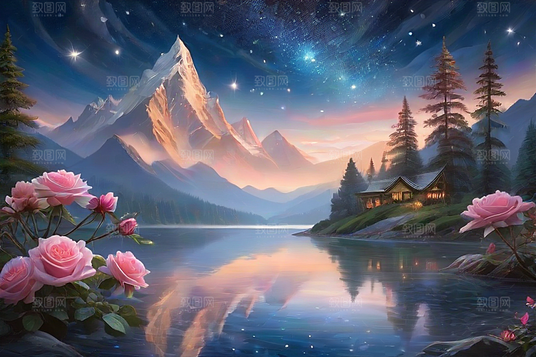 星空玫瑰浪漫唯美的天地之景