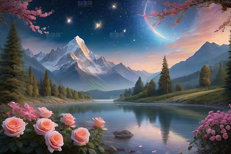 星空玫瑰浪漫唯美的天地之景