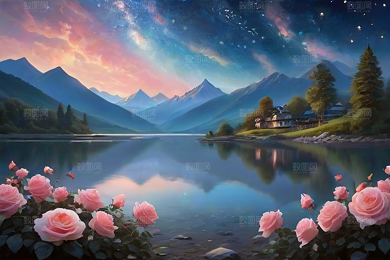 星空玫瑰浪漫唯美的天地之景