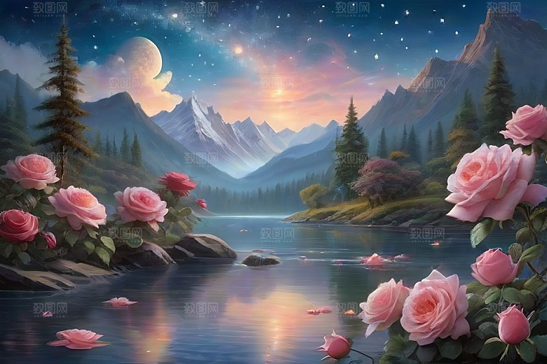 星空玫瑰浪漫唯美的天地之景