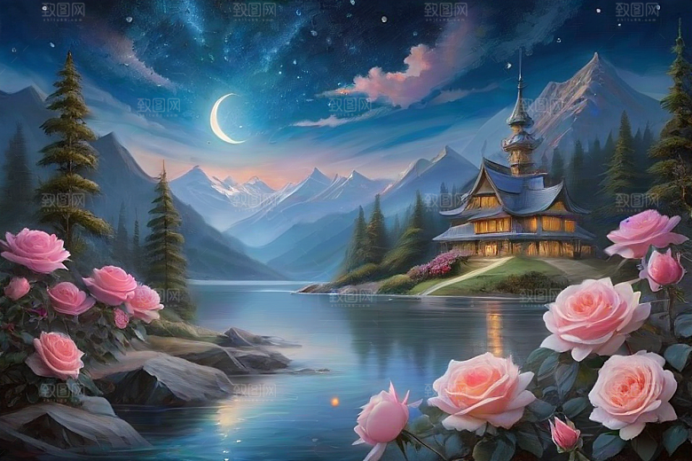 星空玫瑰浪漫唯美的天地之景