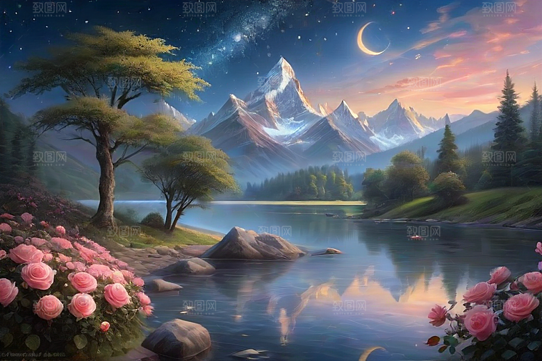 星空玫瑰浪漫唯美的天地之景