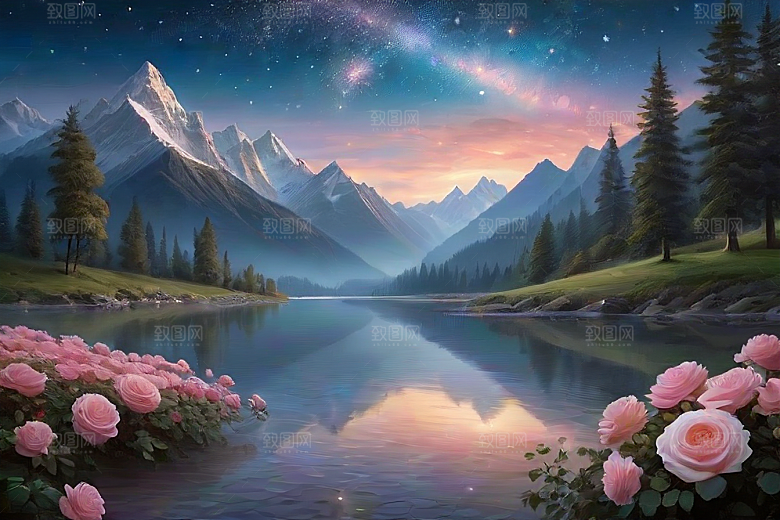 星空玫瑰浪漫唯美的天地之景