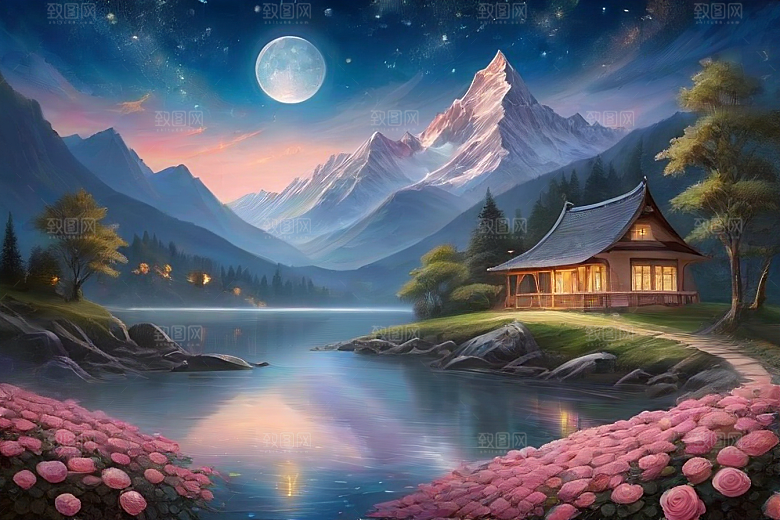 星空玫瑰浪漫唯美的天地之景