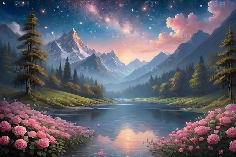星空玫瑰浪漫唯美的天地之景