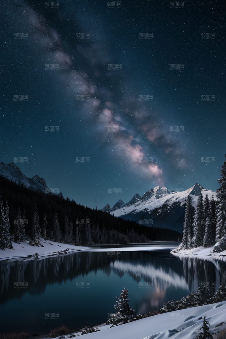 极寒风景冰封湖泊神秘森林壮丽景象