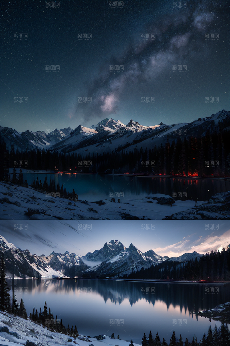 极寒风景冰封湖泊神秘森林壮丽景象