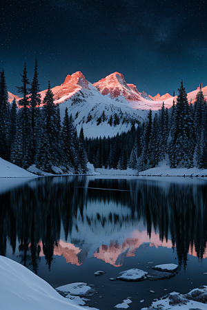 极寒风景冰封湖泊神秘森林壮丽景象