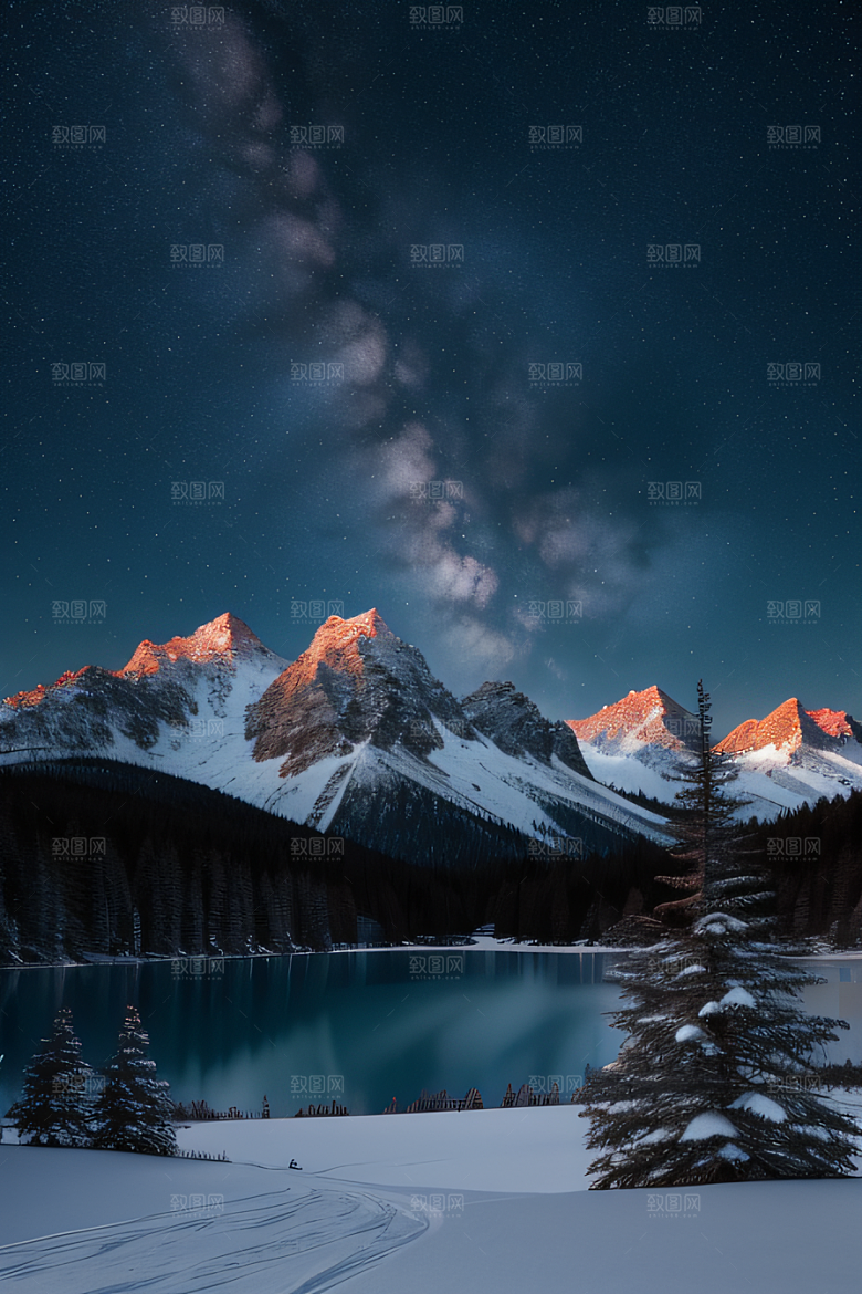 极寒风景冰封湖泊神秘森林壮丽景象