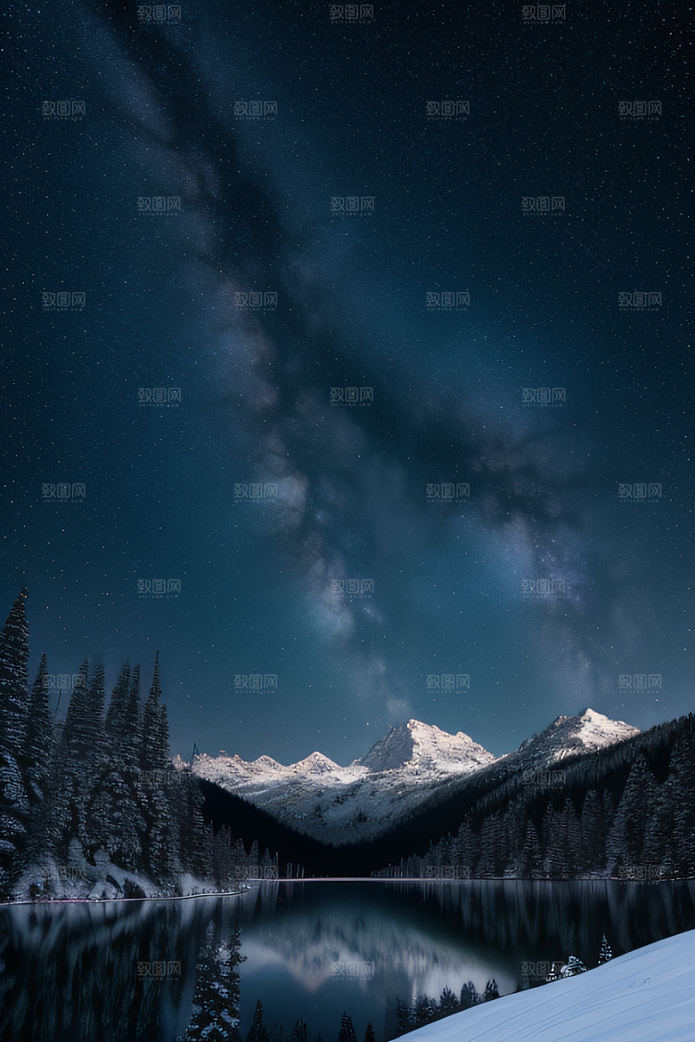 极寒风景冰封湖泊神秘森林壮丽景象