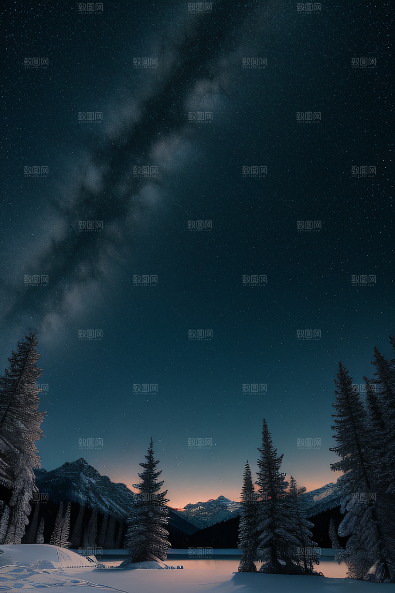 梦幻风景冰封湖泊神秘森林与雪山