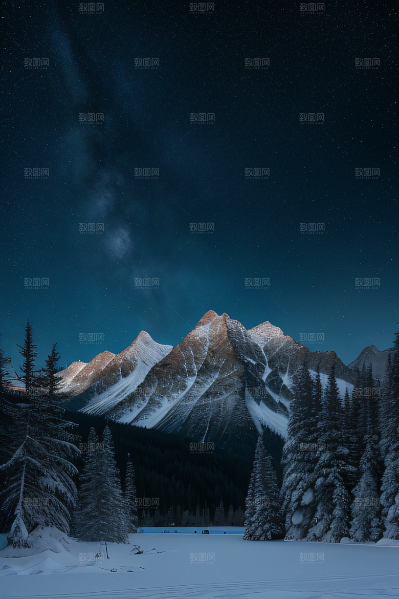 梦幻风景冰封湖泊神秘森林与雪山