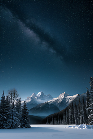 梦幻风景冰封湖泊神秘森林与雪山