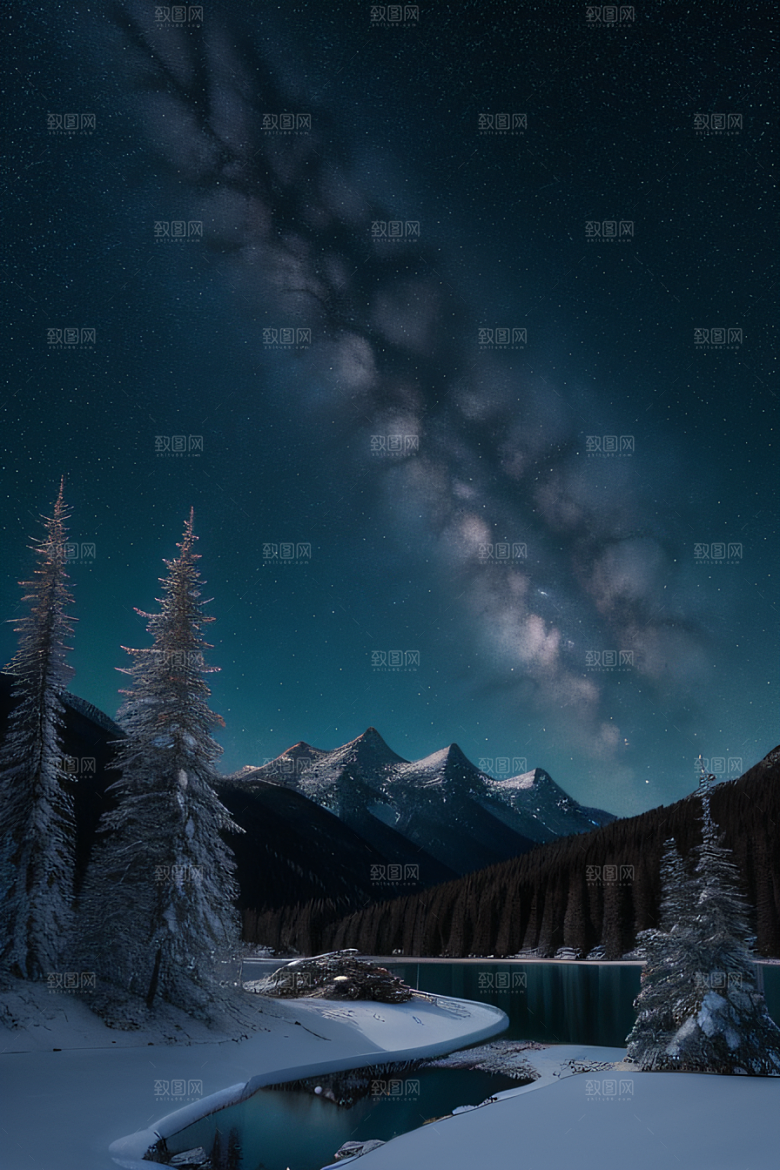 幻境之美冰封湖泊神秘森林和雪山