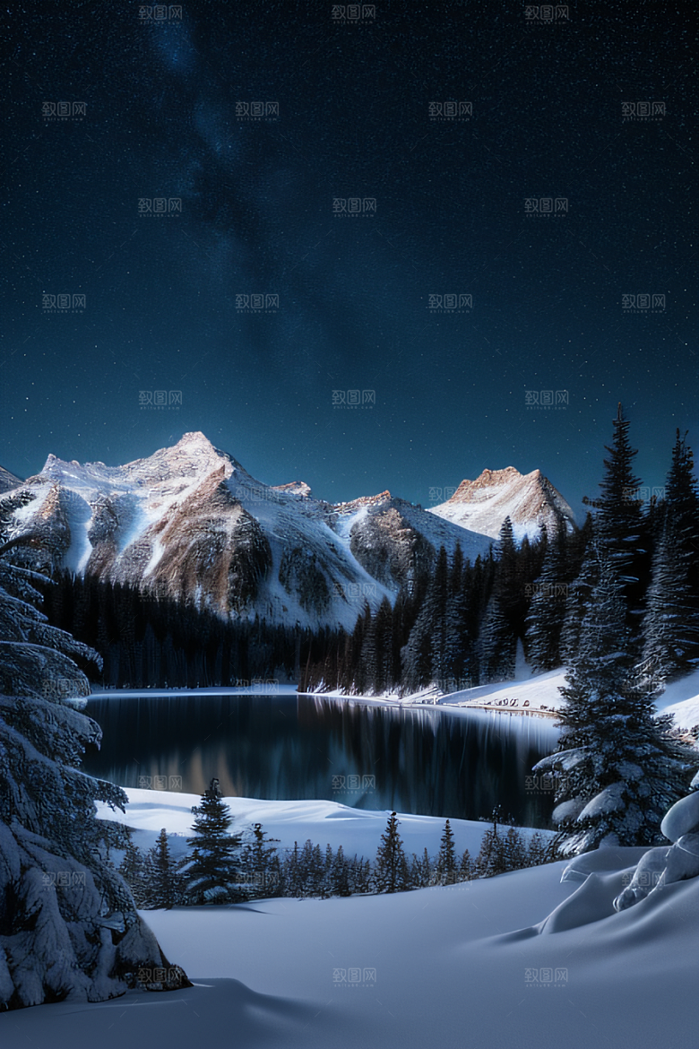 幻境之美冰封湖泊神秘森林和雪山