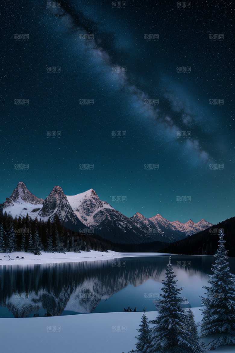 幻境之美冰封湖泊神秘森林和雪山