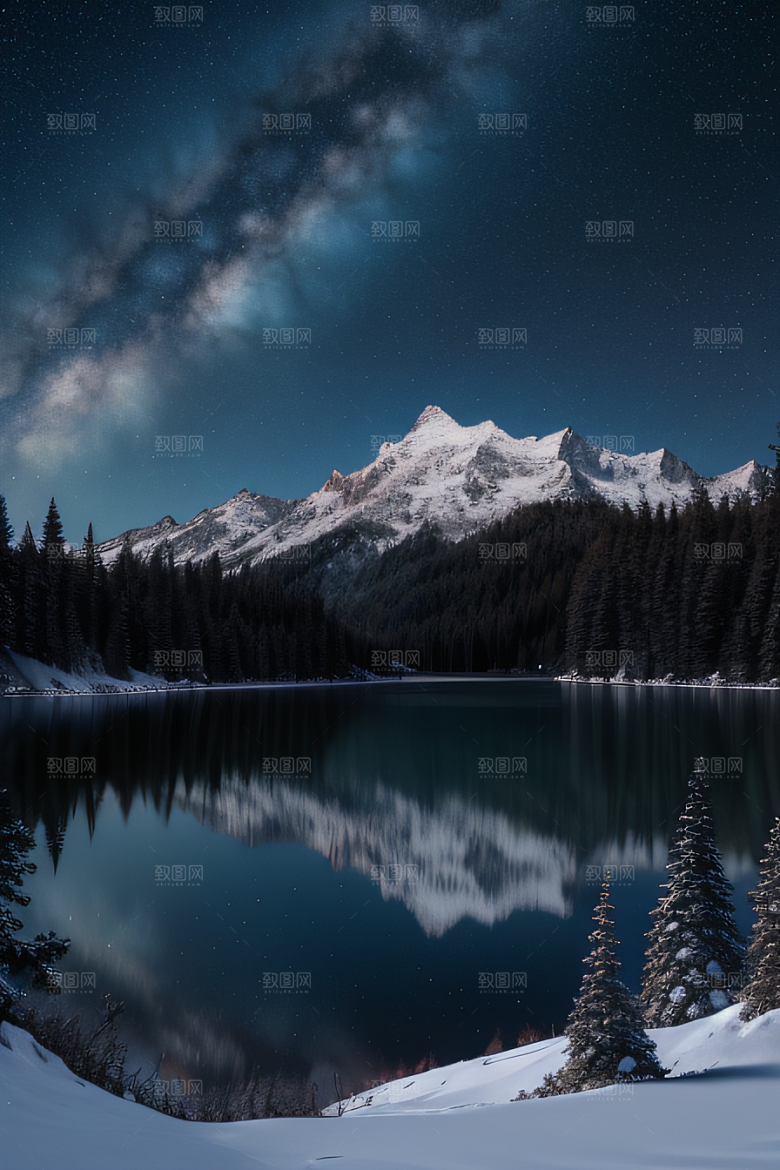 幻境之美冰封湖泊神秘森林和雪山