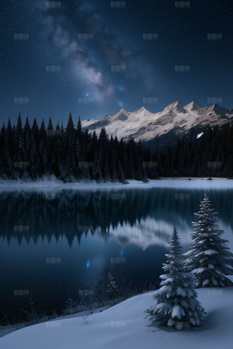 幻境之美冰封湖泊神秘森林和雪山