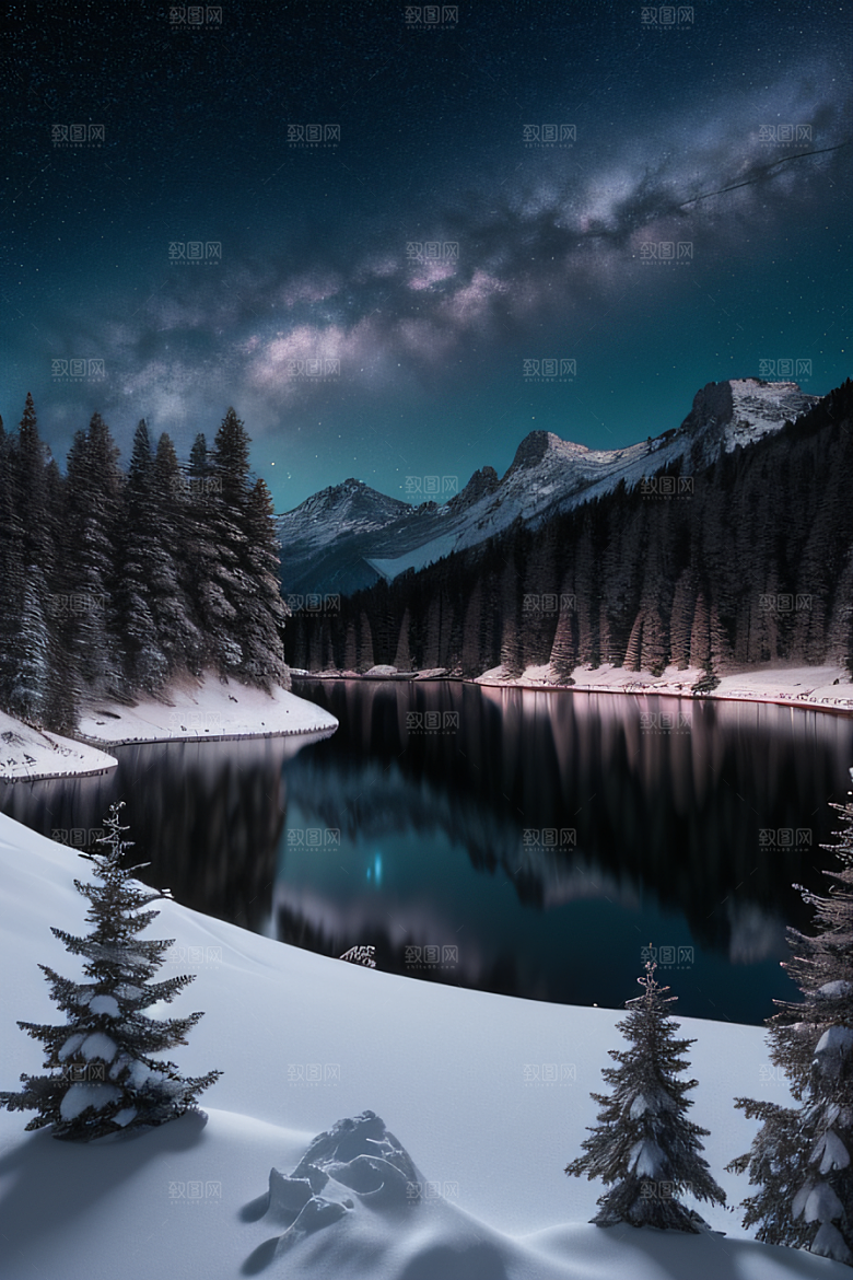幻境之美冰封湖泊神秘森林和雪山