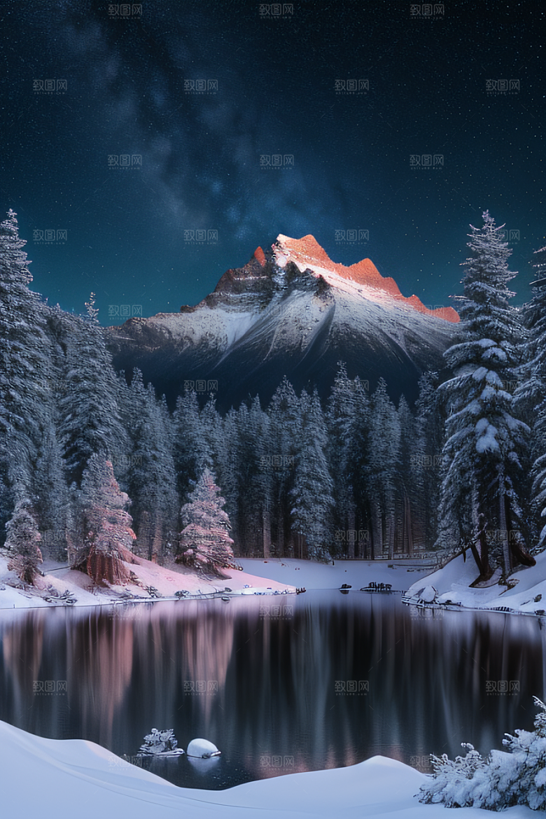 幻境之美冰封湖泊神秘森林和雪山