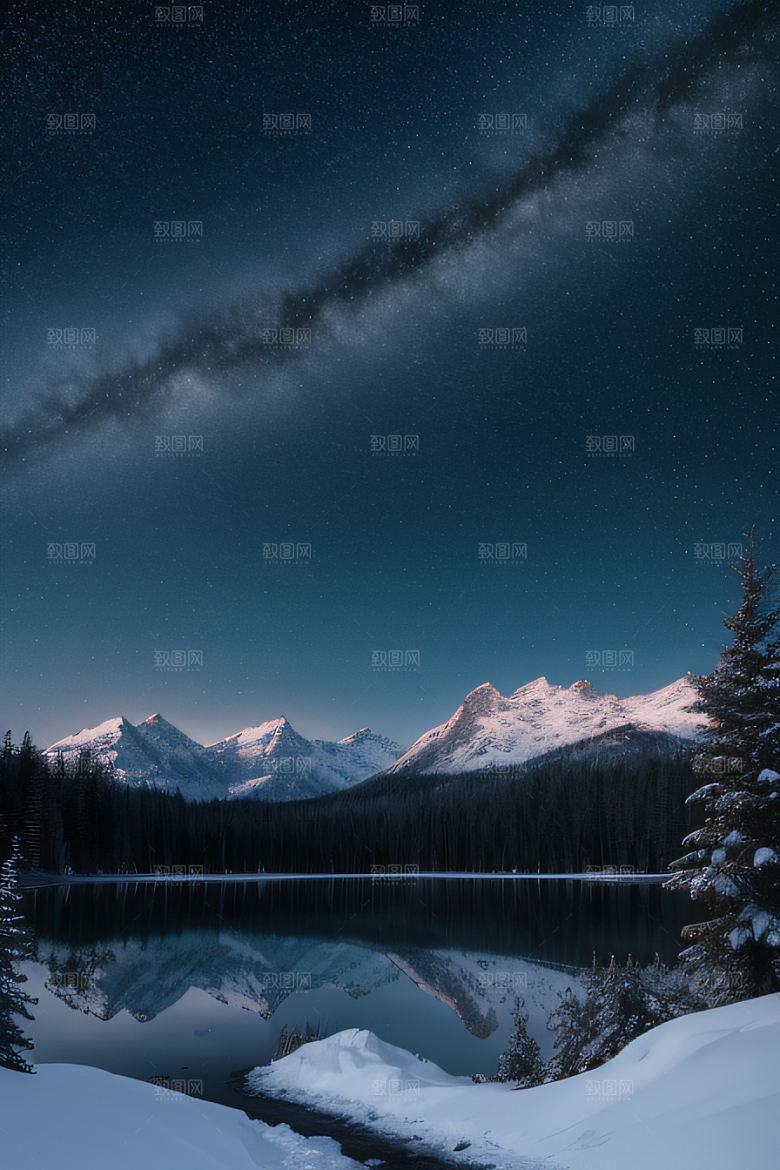 幻境之美冰封湖泊神秘森林和雪山